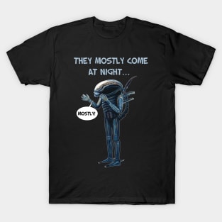 Aliens 1986 movie quote - "They mostly come at night, mostly" MORE CONTRAST T-Shirt